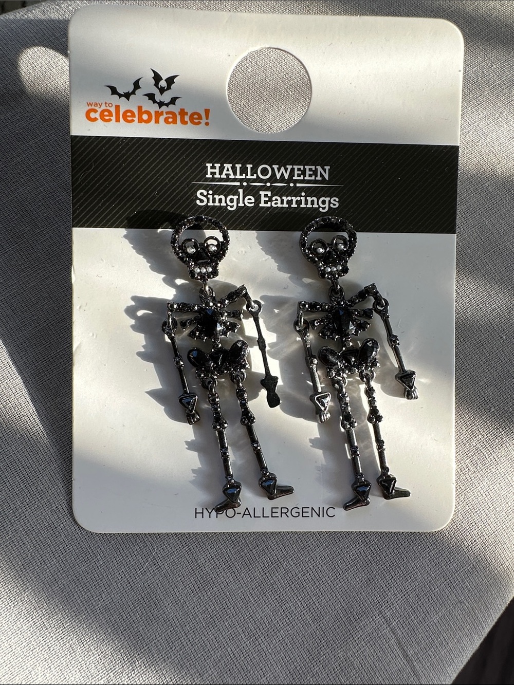 Celebrate! Halloween Black Skeleton Drop Earrings - for pierced ears